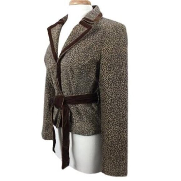 Vakko Suede Jacket Size M Women Animal Print Lined Smoking Brown Velvet - Picture 5 of 11